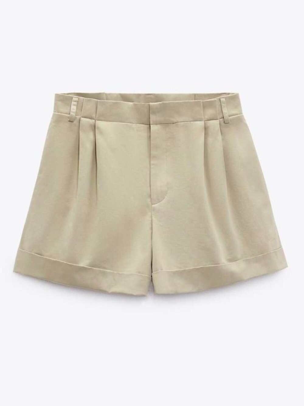 Zara High-Waisted Pleated Cuffed Shorts